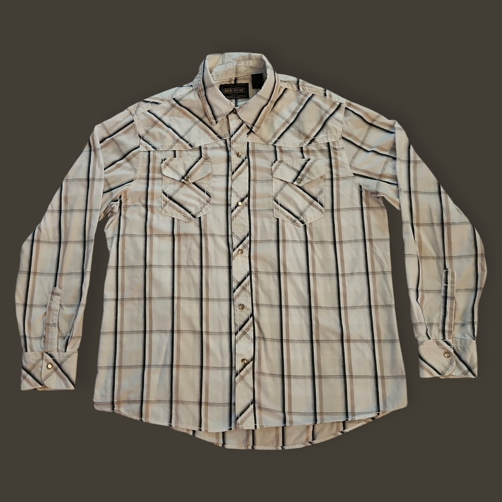 Vtg RED SNAP Plaid Long Sleeve Pearl Snap Western Shirt